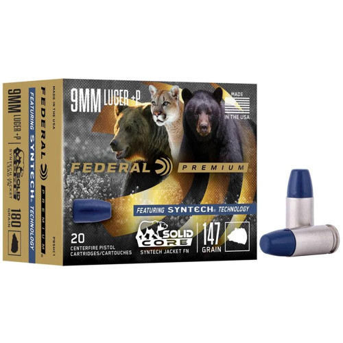 Federal Solid Core Handgun Ammunition 9mm Luger (+P) 147 gr TSJ 20/ct