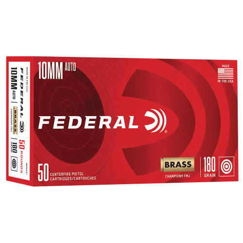 Federal Champion Handgun Ammunition 10mm Auto 180gr FMJ 1200 fps 50/ct Federal Champion Handgun Ammunition 10mm Auto 180gr FMJ 1200 fps 50/ct