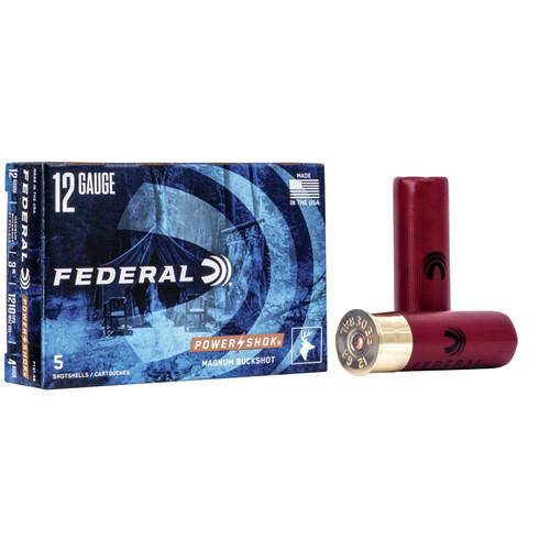 Federal Power-Shok Buckshot 12 ga 3" MAX 41 plts 4B 1210 fps - 5/box Federal Power-Shok Buckshot 12 ga 3" MAX 41 plts 4B 1210 fps - 5/box