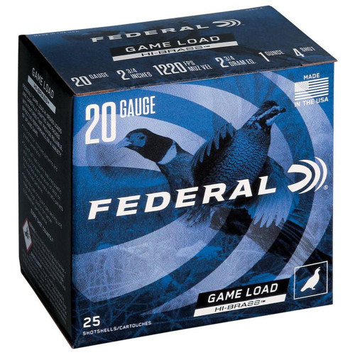 Federal Game-Shok Upland Game Hi Brass Load 20 ga 2 3/4" MAX 1 oz 4  - 25/box