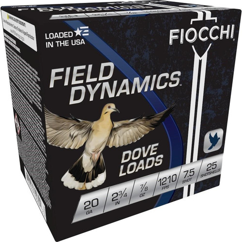 Fiocchi Lead Dove & Quail Shotshells 20ga 2-3/4 in 7/8 oz 7.5 1210 fps 25/ct