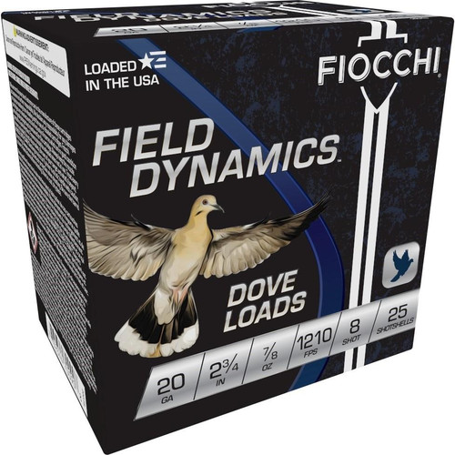 Fiocchi Lead Dove & Quail Shotshells 20ga 2-3/4 in 7/8 oz 8 1210 fps 25/ct