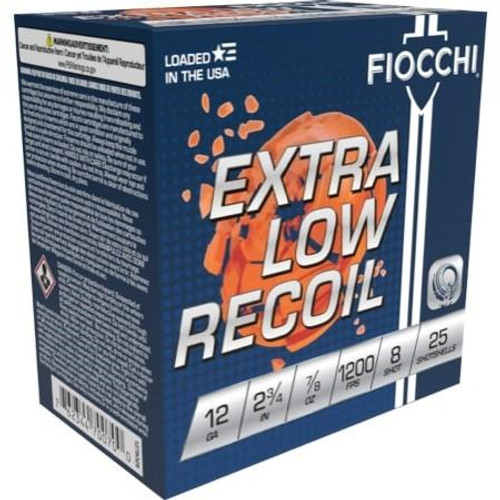 FIOCCHI 12GA 2 3/4" 7/8oz 8 LOW RECOIL TRAINER 25RD FIOCCHI 12GA 2 3/4" 7/8oz 8 LOW RECOIL TRAINER 25RD