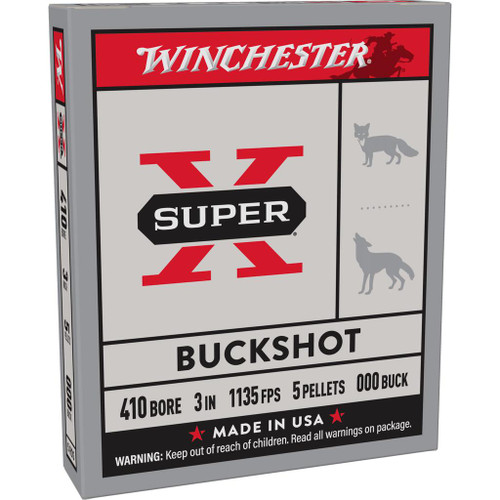 Winchester Super-X Buckshot Shotshells .410 ga 3" 1135 fps 000 5/ct Winchester Super-X Buckshot Shotshells .410 ga 3" 1135 fps 000 5/ct