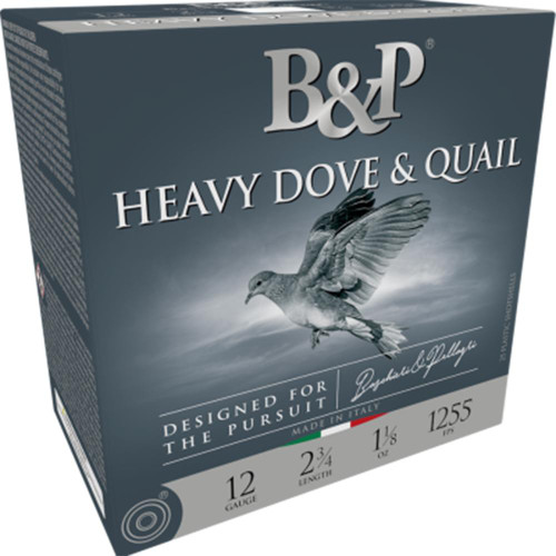 B&P Dove & Quail Shotshells- 12 ga 2-3/4 In 1-1/8 oz 8 1255 fps 25/ct B&P Dove & Quail Shotshells- 12 ga 2-3/4 In 1-1/8 oz 8 1255 fps 25/ct