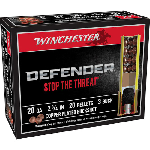 Winchester Copper Plated Defender Shotshell 20 ga 2-3/4" 20 pellet 1145 fps 3 10/ct Winchester Copper Plated Defender Shotshell 20 ga 2-3/4" 20 pellet 1145 fps 3 10/ct