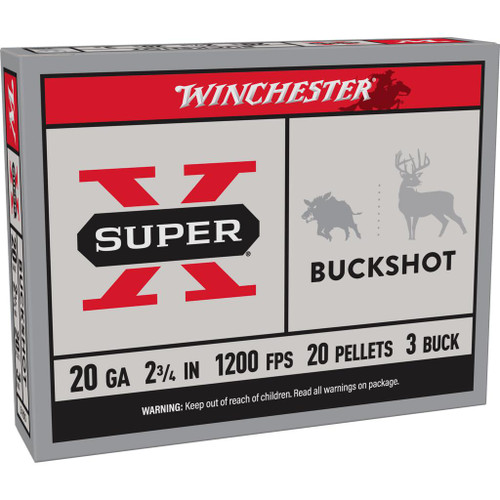 Winchester Super-X Buckshot Shotshells 20 ga 2-3/4" 1200 fps 3B 5/ct Winchester Super-X Buckshot Shotshells 20 ga 2-3/4" 1200 fps 3B 5/ct