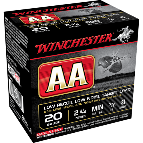 Winchester AA Target 20 ga 2 3/4" 1-1/2 dr 7/8 oz 8 980 fps - 25/ct
