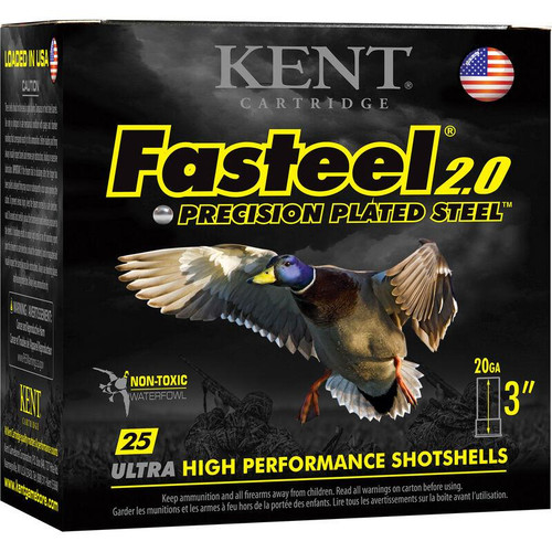 Kent Fasteel + Precision Plated Steel Waterfowl Shotshells 20ga 3" 1oz 1350 fps 4 & 6 25/ct
