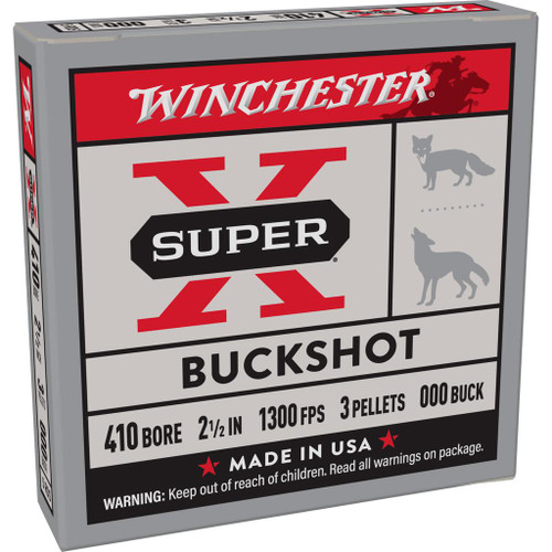 Winchester Super-X Buckshot Shotshells .410 ga 2-1/2" 1300 fps 000 5/ct Winchester Super-X Buckshot Shotshells .410 ga 2-1/2" 1300 fps 000 5/ct