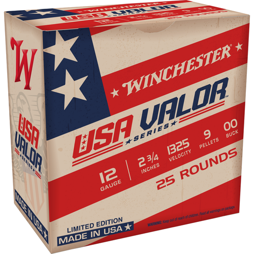 Winchester USA Valor Shotshells 12ga 2-3/4" 9 plts 1325 fps 00 25/ct Winchester USA Valor Shotshells 12ga 2-3/4" 9 plts 1325 fps 00 25/ct
