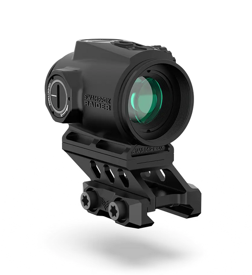 Swampfox Optics Raider Micro Prism Black Bullet Rise Compensation Reticle Green Laser                                                                                            