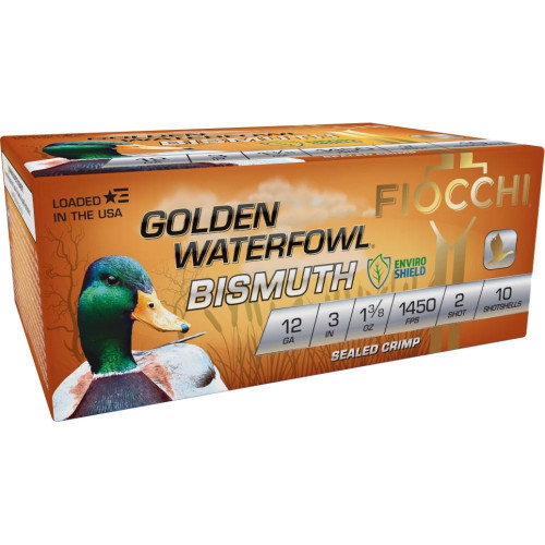 Fiocchi Golden Waterfowl Bismuth 12ga 3" 1-3/8oz 1450 fps 2 10/ct Fiocchi Golden Waterfowl Bismuth 12ga 3" 1-3/8oz 1450 fps 2 10/ct