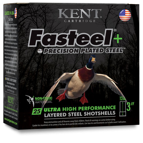 Kent Fasteel + Precision Plated Steel Waterfowl Shotshells 12ga 3" 1-1/4oz 1450 fps BB & 2 25/ct
