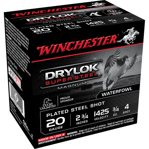 Winchester Super-X Drylok Super Steel Shotshells 20 ga 2-3/4" 3/4 oz 1425 fps 4 25/ct Winchester Super-X Drylok Super Steel Shotshells 20 ga 2-3/4" 3/4 oz 1425 fps 4 25/ct