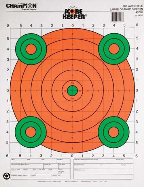 Champion Scorekeeper Targets Fluorescent Orange & Green Bull - 100 yd. Rifle Sight-In 12/Pack Champion Scorekeeper Targets Fluorescent Orange & Green Bull - 100 yd. Rifle Sight-In 12/Pack