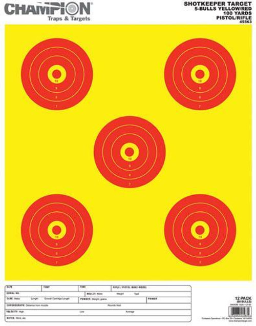 Champion Shotkeeper Targets Yellow & Red 5 Bull Large 12/Pack Champion Shotkeeper Targets Yellow & Red 5 Bull Large 12/Pack