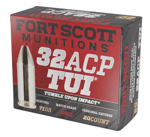 Fort Scott Munitions Tumble Upon Impact (TUI) 32ACP 71gr Solid Copper Spun 20 Per Box/25 Case Fort Scott Munitions Tumble Upon Impact (TUI) 32ACP 71gr Solid Copper Spun 20 Per Box/25 Case