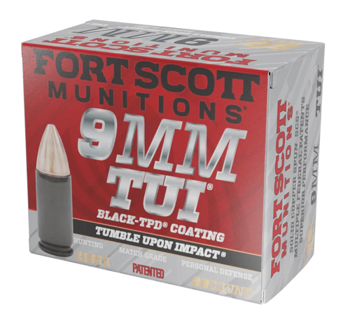 Fort Scott Munitions Tumble Upon Impact (TUI) 9mmLuger 115gr Solid Copper Spun 20 Per Box/25 Case *TPD-9 Coated                                                                           