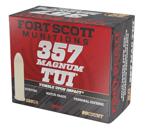 Fort Scott Munitions Tumble Upon Impact (TUI) 357Mag 125gr Solid Copper Spun 20 Per Box/25 Case Fort Scott Munitions Tumble Upon Impact (TUI) 357Mag 125gr Solid Copper Spun 20 Per Box/25 Case