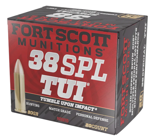 Fort Scott Munitions Tumble Upon Impact (TUI) 38Special+P 80gr Solid Copper Spun 20 Per Box/25 Case                                                                                        