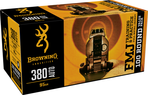 Browning Ammo FMJ Value Pack 380ACP 95gr Full Metal Jacket 100 Per Box/5 Case                                                                                                                