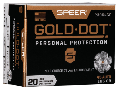 Speer Gold Dot Personal Protection 45ACP 185gr Hollow Point 20 Per Box/10 Case                                                                                                                  