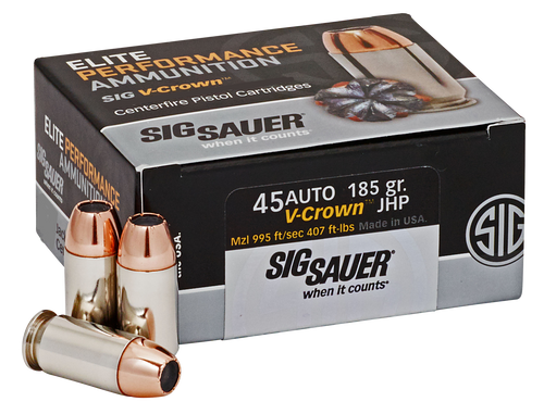 Sig Sauer Elite Performance 45ACP 185gr V-Crown Jacketed Hollow Point 50 Per Box/10 Case                                                                                                      