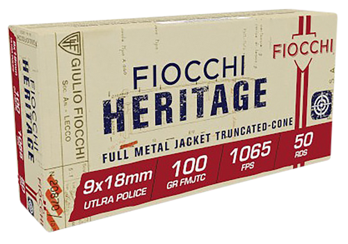 Fiocchi Heritage 9x18mmUltra 100gr Full Metal Jacket Truncated Cone 50 Per Box/20 Case Fiocchi Heritage 9x18mmUltra 100gr Full Metal Jacket Truncated Cone 50 Per Box/20 Case