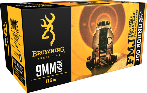 Browning Ammo FMJ Value Pack 9mmLuger 115gr Full Metal Jacket 100 Per Box/5 Case                                                                                                             