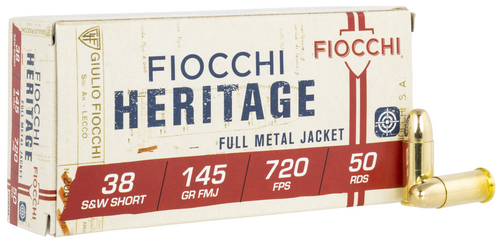 Fiocchi Heritage 38S&WShort 145gr Full Metal Jacket 50 Per Box/20 Case Fiocchi Heritage 38S&WShort 145gr Full Metal Jacket 50 Per Box/20 Case