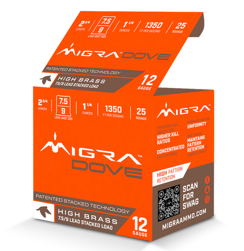 Migra Ammunitions Dove 12Gauge 2 3/4" 1 1/4oz 7.5/9Shot 25 Per Box/10 Case                                                                                                                   