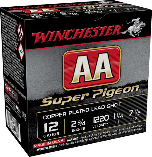 Winchester AA Super Pigeon Shotshells 12 ga 2-3/4" 1-1/4 oz 1220 fps 7.5 25/ct
