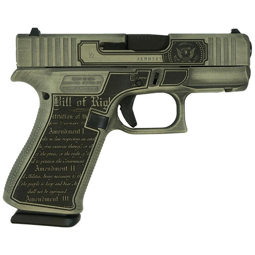 Glock 43X "Trump 24" Crushed Silver Distressed Handgun 9mm Luger 10rd Magazines(2) 3.4" Barrel Accessory Rail USA Made Glock 43X "Trump 24" Crushed Silver Distressed Handgun 9mm Luger 10rd Magazines(2) 3.4" Barrel Accessory Rail USA Made