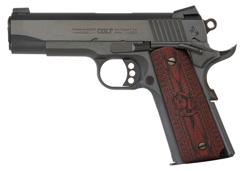 Colt Commander Combat 9mm Luger 9+1 4.25" Blued Serrated Carbon Steel Slide Black Cherry G10 Grip                 