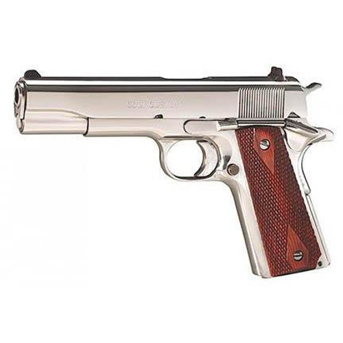 Colt Bright Government Handgun .45 Auto 7rd Magazine 5" Barrel Polished Steel Finish Wood Grips