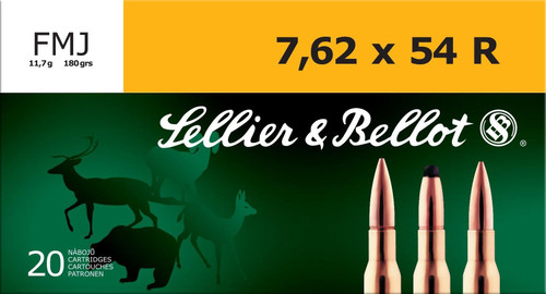 Sellier & Bellot Rifle Ammunition 7.62x54R 180 gr 2580 fps FMJ - 20/box Sellier & Bellot Rifle Ammunition 7.62x54R 180 gr 2580 fps FMJ - 20/box