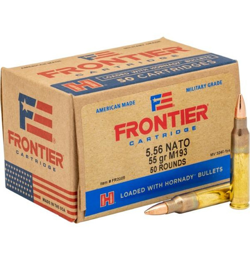 Hornady Frontier Rifle Ammunition XM193 5.56mm NATO 55 gr FMJ 3240 fps 50/ct Hornady Frontier Rifle Ammunition XM193 5.56mm NATO 55 gr FMJ 3240 fps 50/ct