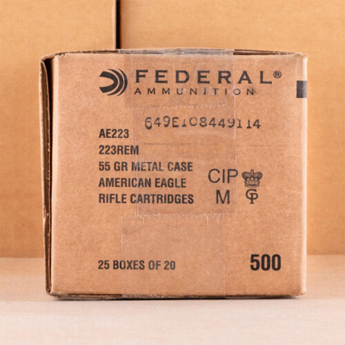 Federal Ammo American Eagle Rifle Ammunition .223 Rem 55 gr FMJ 3240 fps 500/rd Case Federal Ammo American Eagle Rifle Ammunition .223 Rem 55 gr FMJ 3240 fps 500/rd Case