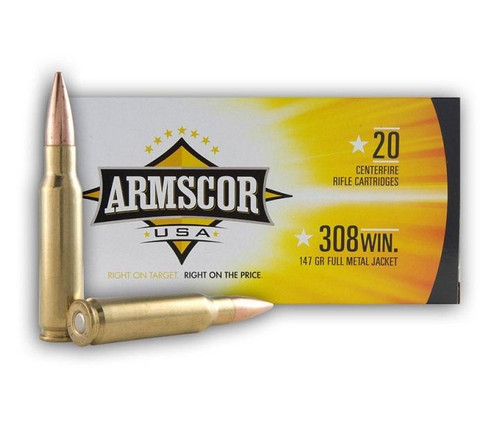 Armscor Rifle Ammunition .308 Win 147gr FMJ 2700 fps 20/ct Armscor Rifle Ammunition .308 Win 147gr FMJ 2700 fps 20/ct