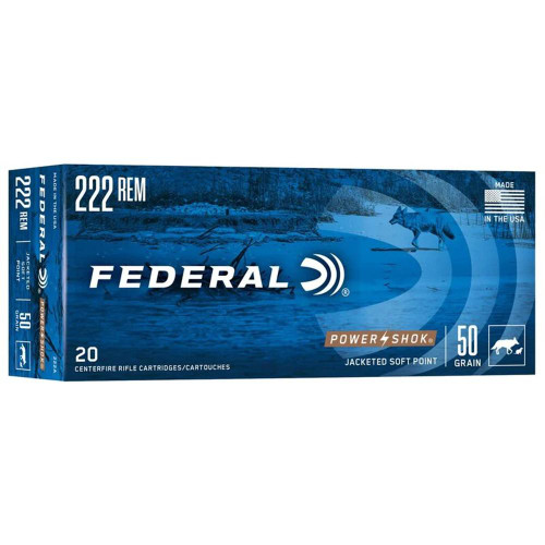 Federal Power-Shok Rifle Ammunition .222 Rem 50 gr SP 3140 fps - 20/ct Federal Power-Shok Rifle Ammunition .222 Rem 50 gr SP 3140 fps - 20/ct