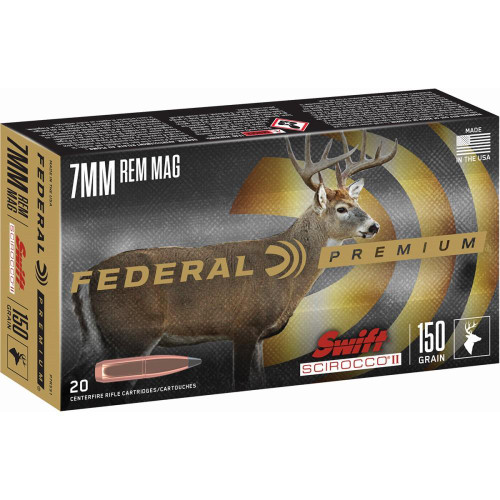 Federal Swift Scirocco II Rifle Ammunition 7mm Rem Mag 150 gr Poly Tip 3050 fps 20/ct Federal Swift Scirocco II Rifle Ammunition 7mm Rem Mag 150 gr Poly Tip 3050 fps 20/ct