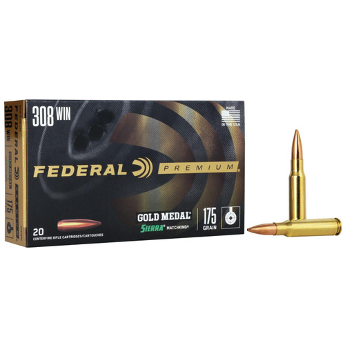 Federal Premium Gold Medal Sierra MatchKing Rifle Ammunition .308 Win 175 gr BTHP 2600 fps - 20/ct Federal Premium Gold Medal Sierra MatchKing Rifle Ammunition .308 Win 175 gr BTHP 2600 fps - 20/ct