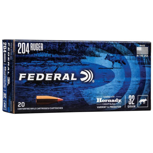 Federal Power-Shok Rifle Ammunition .204 Ruger 32gr V-MAX 4100 fps 20/ct