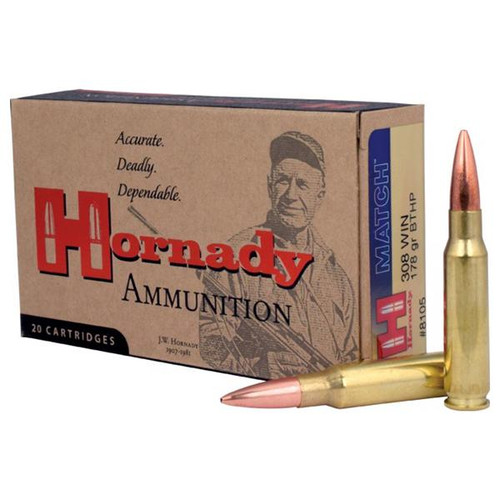 Hornady Match Rifle Ammunition .308 Win 178 gr BTHP Match 20/Box Hornady Match Rifle Ammunition .308 Win 178 gr BTHP Match 20/Box