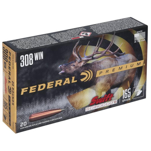 Federal Swift Scirocco II Rifle Ammunition .308 Win 165 gr Poly Tip 2700 fps 20/ct Federal Swift Scirocco II Rifle Ammunition .308 Win 165 gr Poly Tip 2700 fps 20/ct