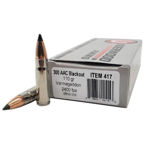 Underwood Ammo Varmageddon Rifle Ammunition 300 Blackout 110gr PT 2400 fps 20/ct Underwood Ammo Varmageddon Rifle Ammunition 300 Blackout 110gr PT 2400 fps 20/ct