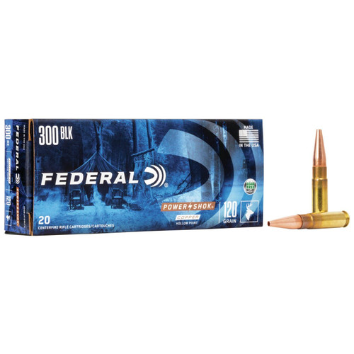 Federal Power-Shok Copper Rifle Ammunition .300 Blackout 120gr HP 2100 fps 20/ct Federal Power-Shok Copper Rifle Ammunition .300 Blackout 120gr HP 2100 fps 20/ct