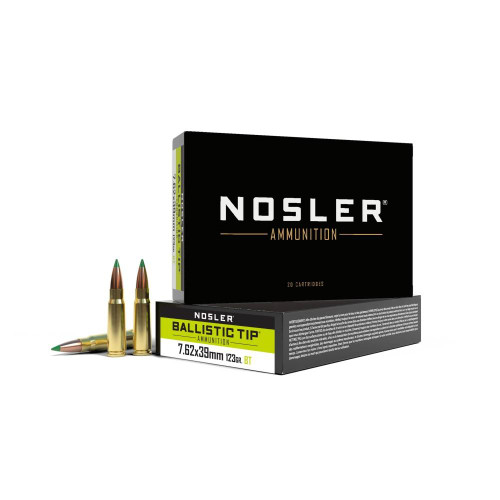 Nosler Ballistic Tip Rifle Ammunition 7.62x39mm 123gr BT 2350 fps 20/ct Nosler Ballistic Tip Rifle Ammunition 7.62x39mm 123gr BT 2350 fps 20/ct