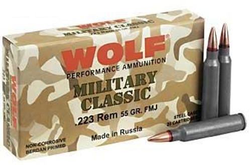Wolf Military Classic Rifle Ammunition .223 Rem 55 gr FMJ 3241 fps - 20/box Wolf Military Classic Rifle Ammunition .223 Rem 55 gr FMJ 3241 fps - 20/box